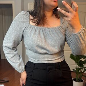 SHEIN Gray Ribbed Blouse